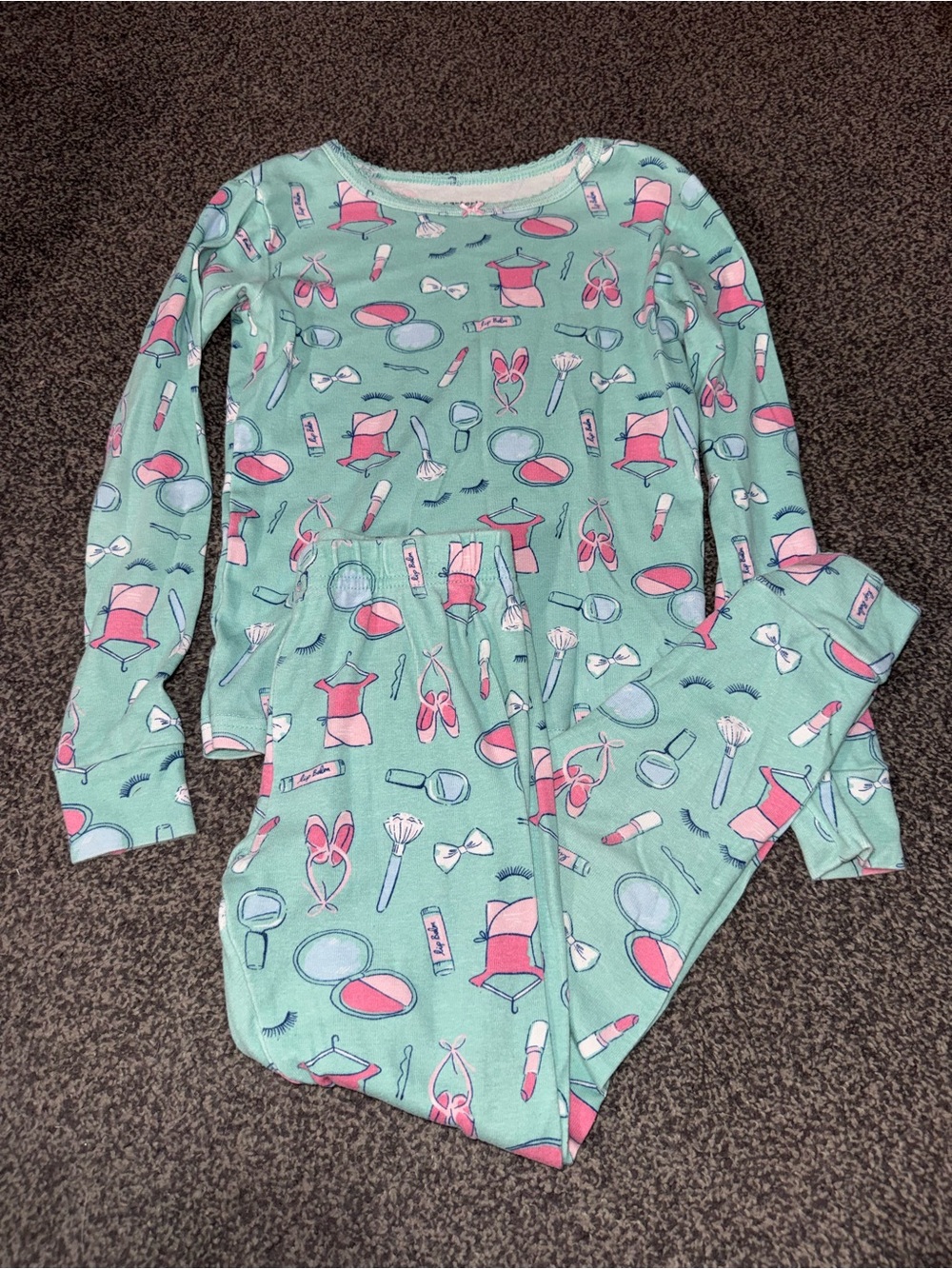 Carter’s Girls Pajama Set Size 6 Mint Green Ballet Makeup Print Pajamas